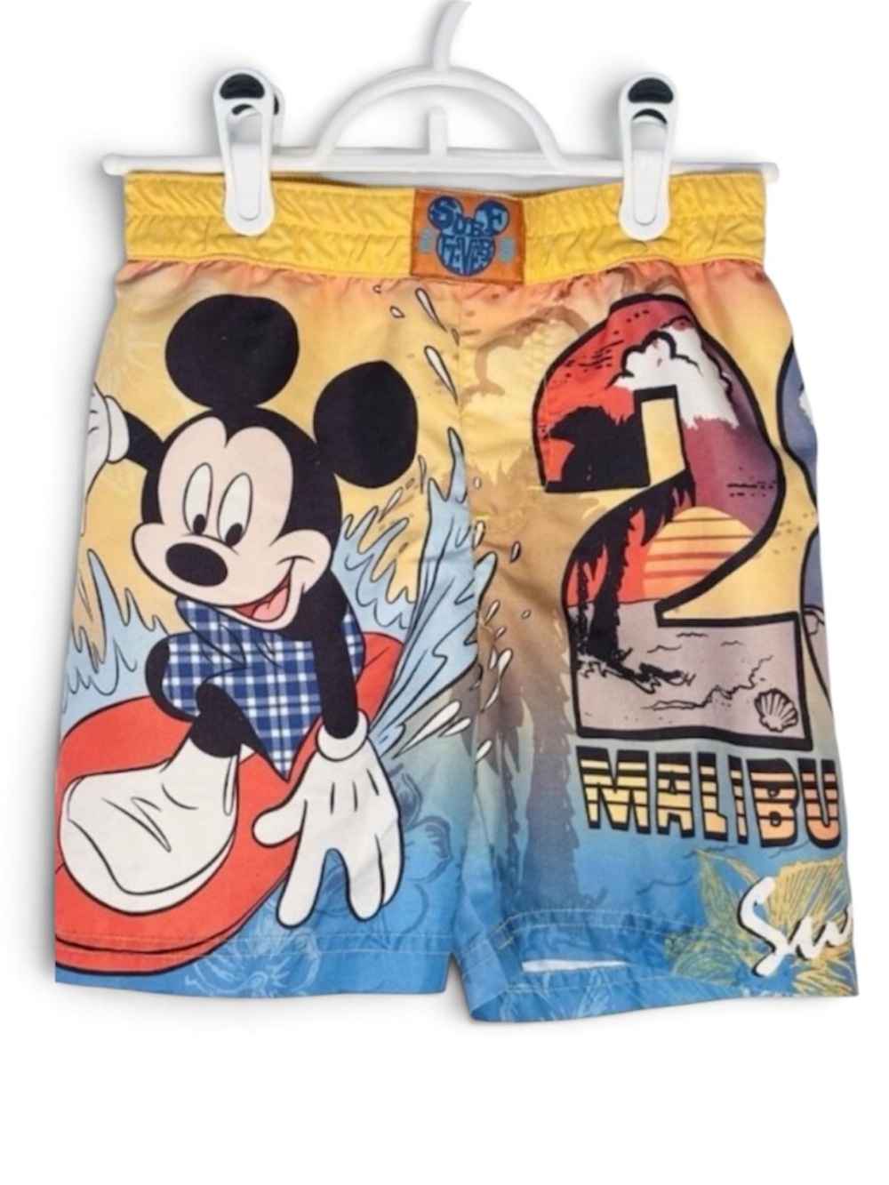 Vintage Disney Mickey Mouse Malibu Surf Swim Trunks Vibrant Summer Graphic Boy